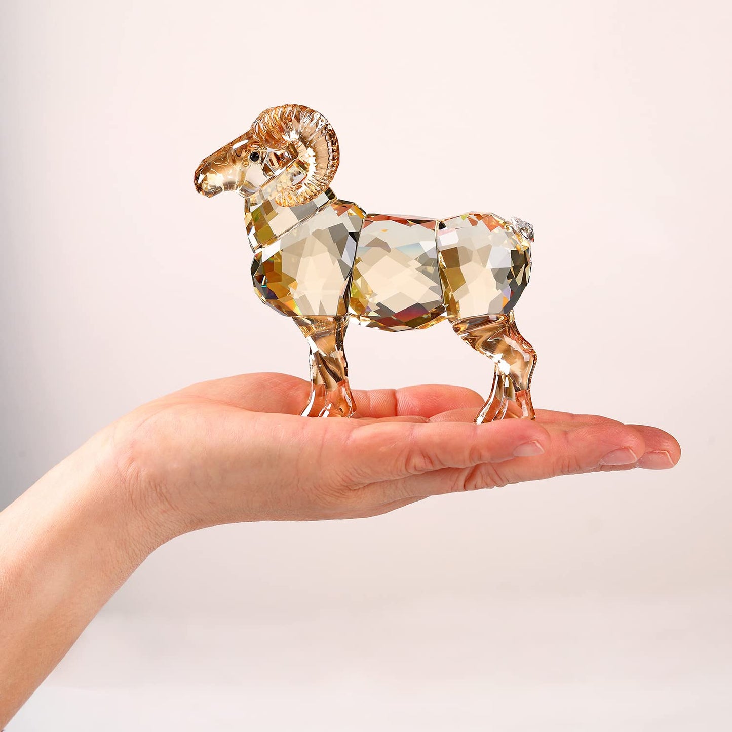 Realistic Animal Crystal Goat Art Figurine Collection Table top Ornament Statue Home Decor (Gold)