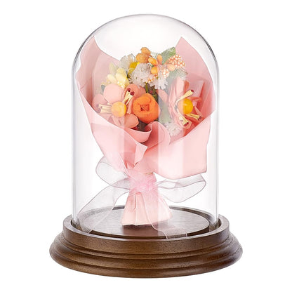 PH PandaHall 4.2" x 5.5" Glass Display Dome Cloche, Clear Bell Jar Display Case Glass Dome Tabletop Centerpiece with Solid Wood Base for DIY Snow Globes Flowers Plants Birthday Home Decor, Deep Brown
