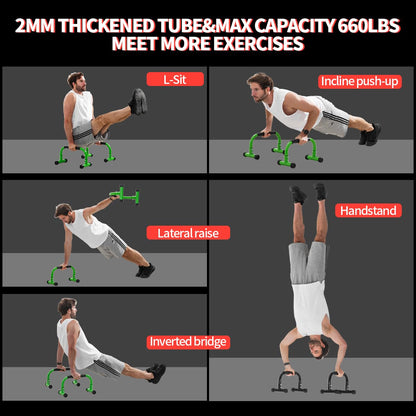 Teclor Push Up Bar, 9.5in High Parallettes Bars Great for L-sit, Sturdy Steel Green Structure Push Up Bars for Men & Women, Full Planche & Dips, Heavy-duty No Wobbling Calisthenics Equipment MAX Capacity 660LBS, 1.5in Dia Save Wrist & Great Grip