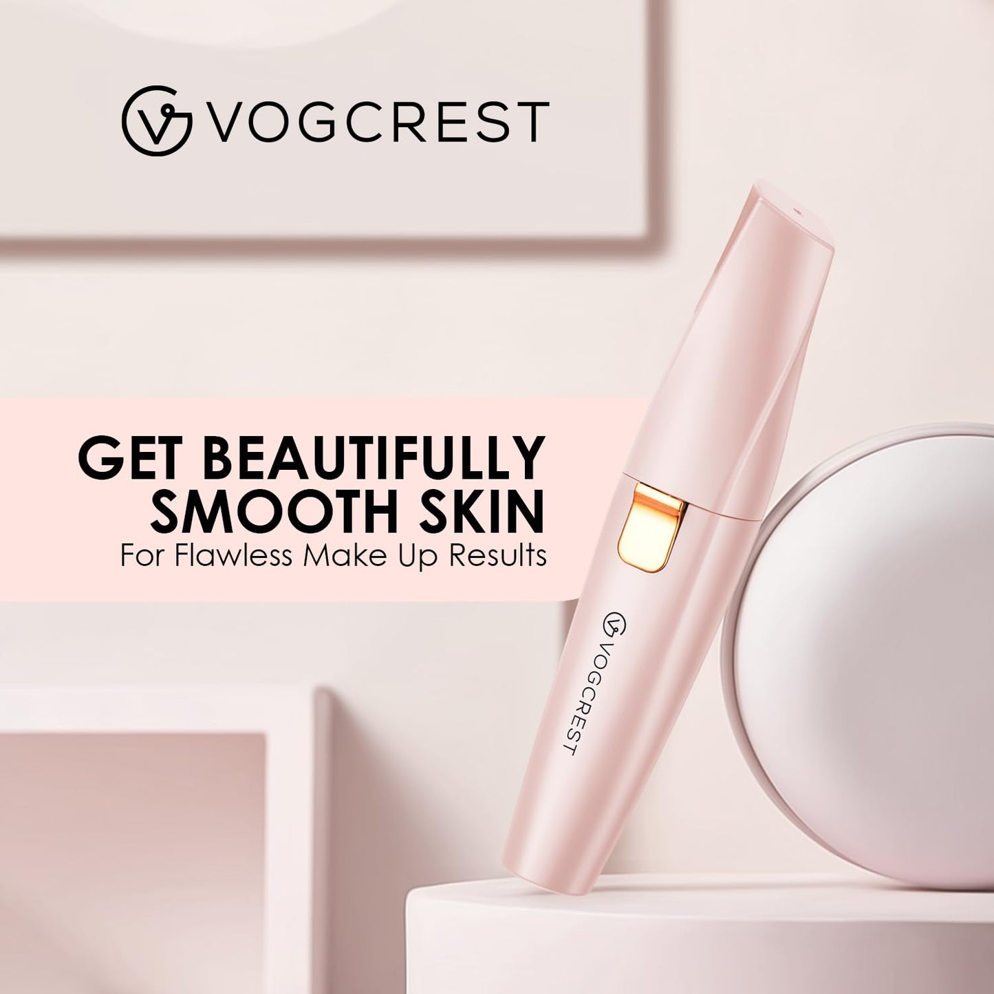 VG VOGCREST Eyebrow & Facial Trimmer: 2 in1 Rechargeable Facial Hair Removal & Eyebrow Shaver - Body Razor with Built-in LED Light (Rose Gold)