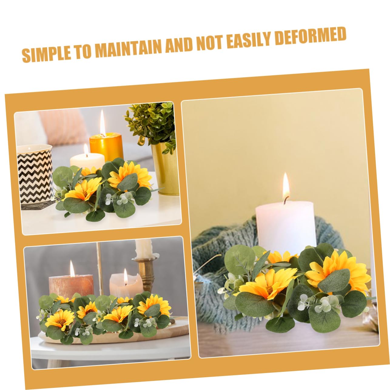 Ciieeo 2pcs Sunflower Eucalyptus Candle Wreaths for Spring Decor Lifelike Floral Centerpieces for Weddings and Home Farmhouse Style Candle Decoration