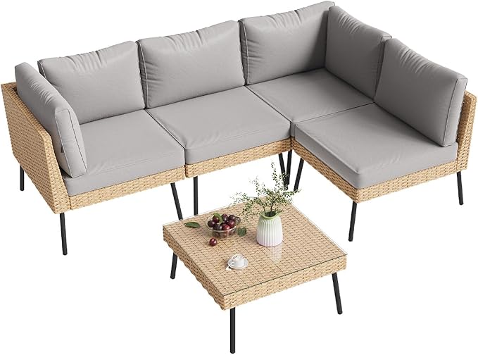 Aoxun 5-Piece Patio Furniture Set, Wicker Outdoor Furniture