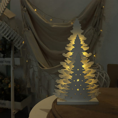 Supergorea Wooden Christmas Tree Tabletop Decor, LED Wood Craft Christmas Trees Light 2AA Battery Powered 10 inch for Xmas Home Decorations(Indoor)