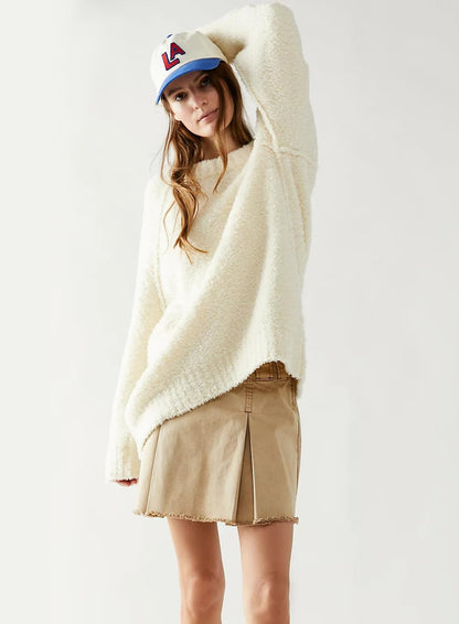 Beaully Women's Oversized Long Sleeve Crewneck Fuzzy Knit Warm Sweaters 2025 Fall Pullover Sweater Tops