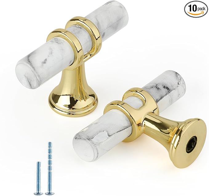 Rergy Cabinet Handles Marble Drawer Pulls and Knobs, T-Bar Hardware