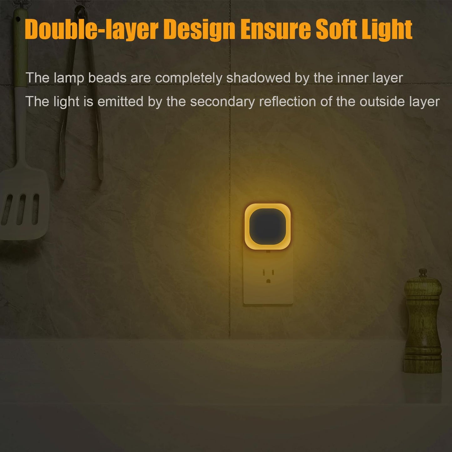 YUNLEX 2 Pack Plug in Dimmable Night Light, Auto Dusk to Dawn Sensor, Soft Golden Yellow Light for Bathroom, Hallway, Stairs, Kitchen, Bedroom, as Mother or Father Gifts