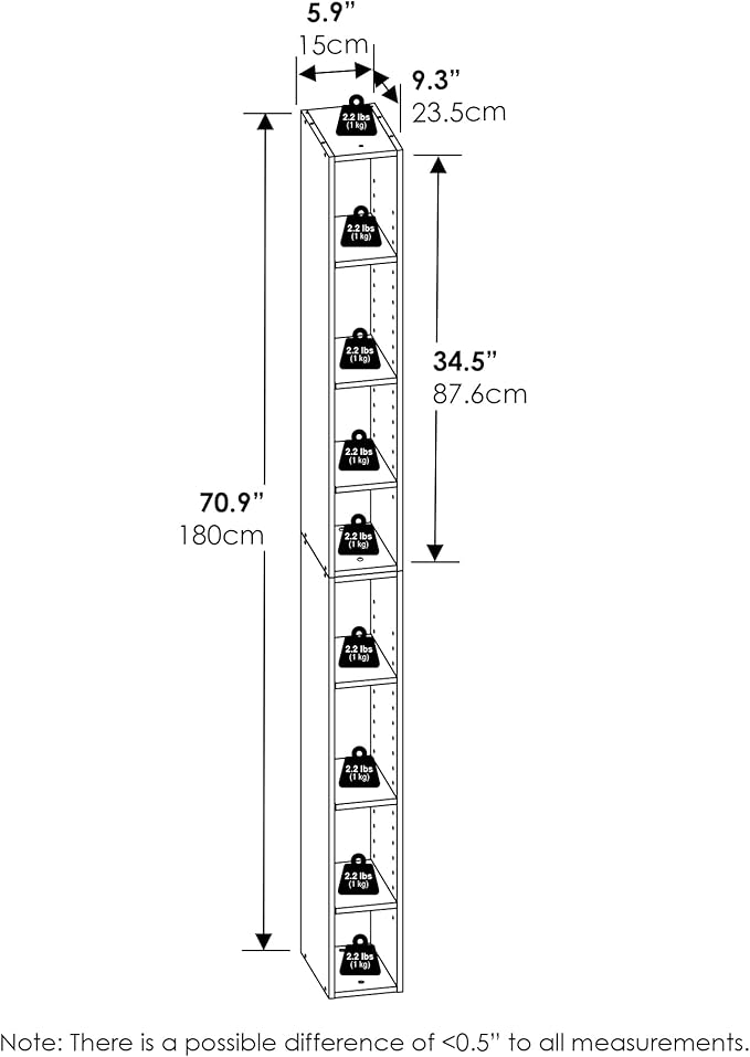 Furinno Fulda Book Shelf, 8-Tier Bookshelf, Bookcase