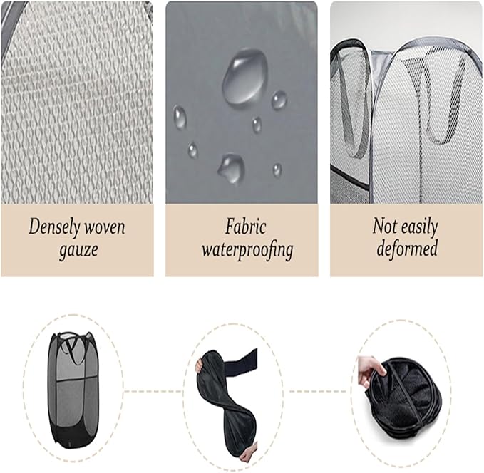 The upgraded pop-up laundry basket features a breathable side pocket mesh design