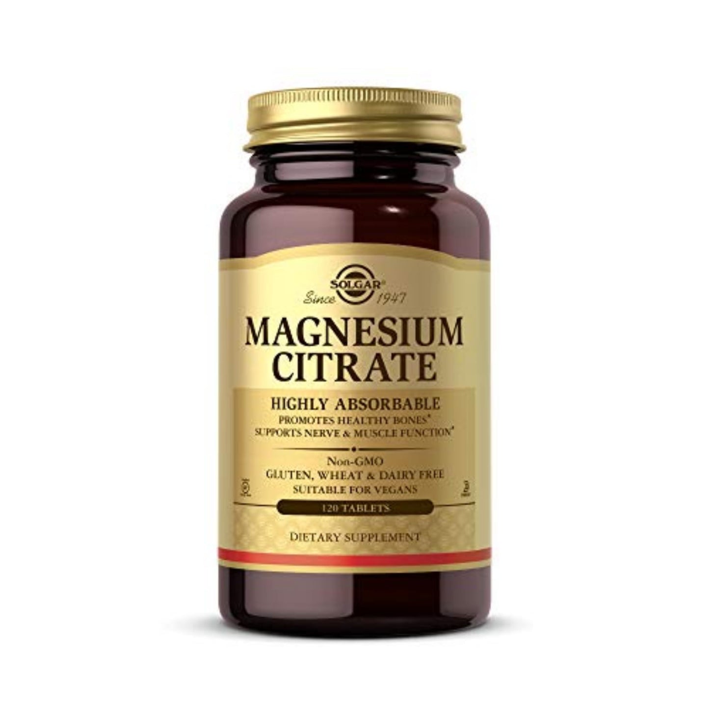 Solgar Magnesium Citrate Tablets, Supports the Nervous System, Energy Release, Reduces Tiredness and Fatigue, Vegan, Brown, 120 Count