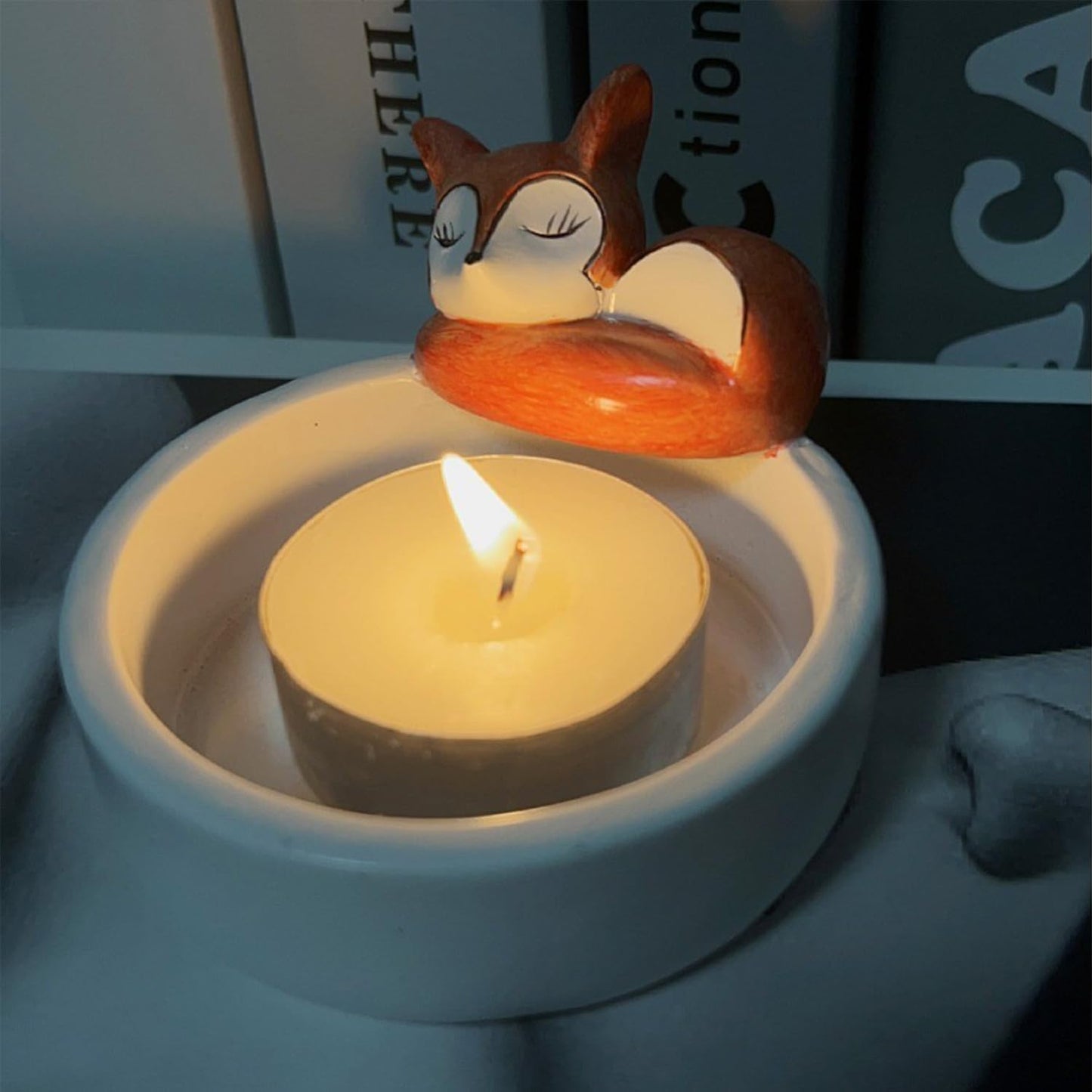 COMZPLIFE Resin Fox Tealight Candle Holder for Home Decor, Dining Table, Living Room, Coffee, Table Centerpiece(2Pcs)