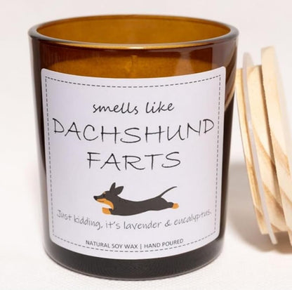 Dachshund Gifts & Decor, Weiner Dog Gifts for Women, Smells Like Dachshund Farts Candle - Lavender & Eucalyptus, Crafted by Natural Soy Wax & Natural Essential Oils
