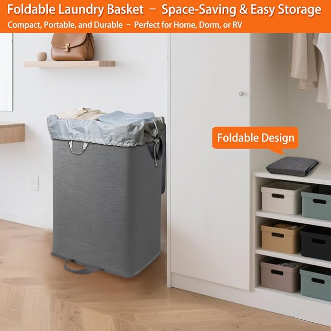 Foldable Laundry Hamper with 2 Removable Drawstring Bags, Portable Laundry