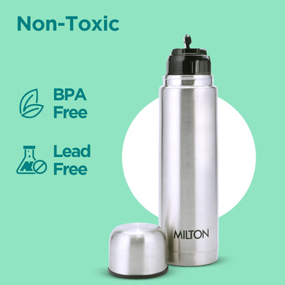 Milton Vacuum Flask for Hot Drink 1 Litre (34 oz), Stainless Steel Double Walled Insulated Water Bottle for 24 Hour Hot and Cold Drinks with Cover, Leak Proof, BPA Free, Thermosteel Flip Lid 1000 ml
