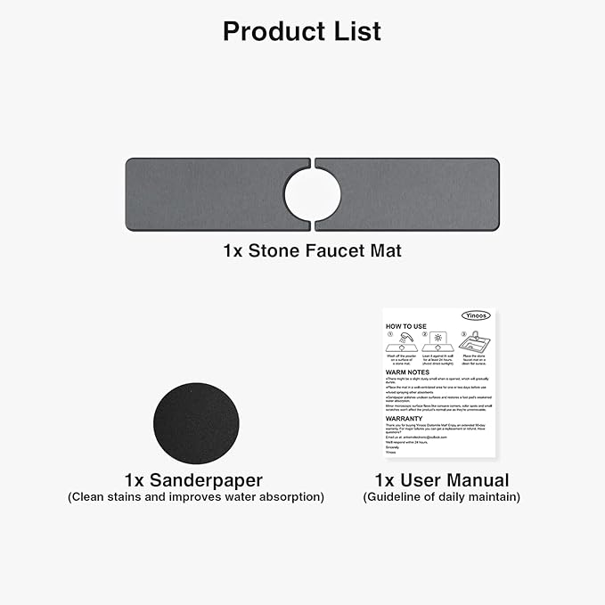 20" x 4" Stone Faucet Mat for Kitchen Sink, Quick Drying Diatomite Sink Tray