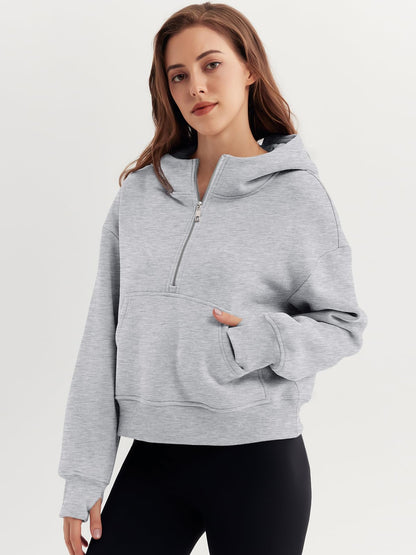 Trendy Queen Womens Hoodies Quarter Half Zip Pullover Oversized Sweatshirts Half With Pockets Fall Clothes GreyXL
