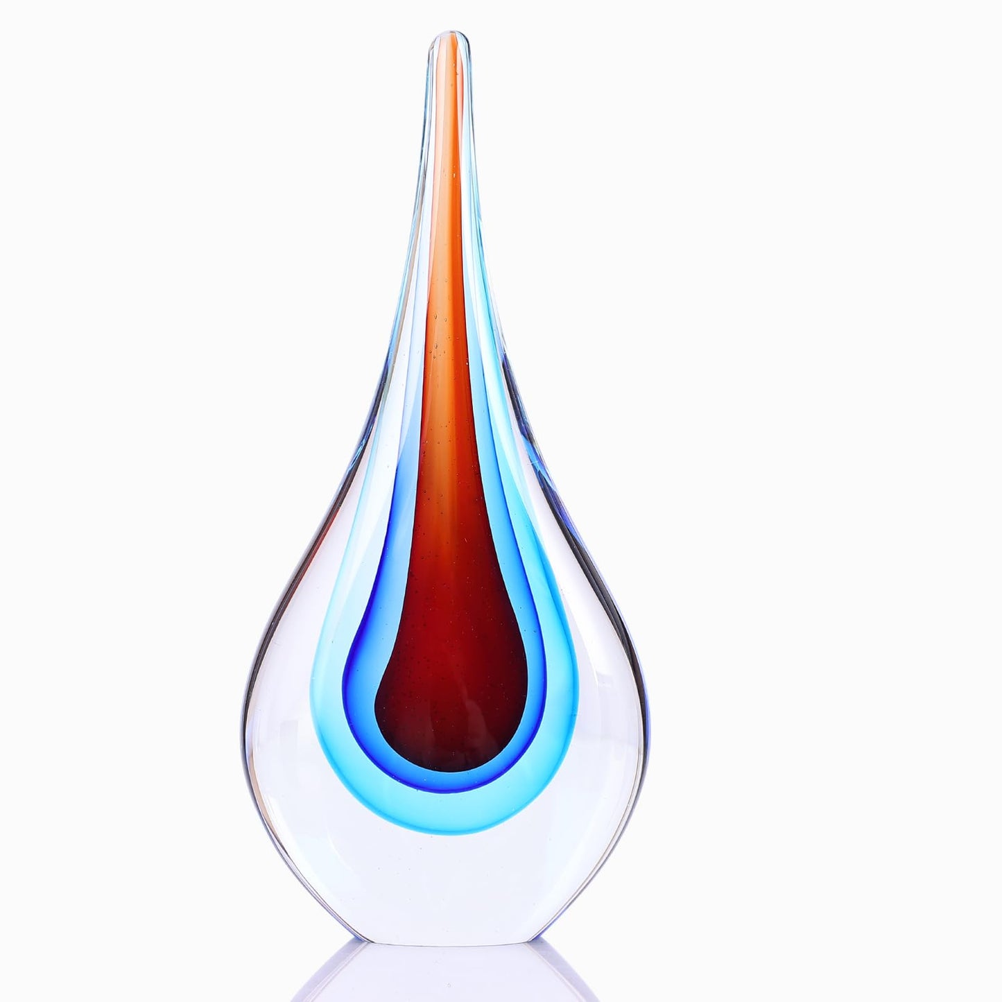 DOVDOV Blown Glass Sculpture, Blue and Brown Glass Art Teardrop Statue, Unique Ocean Theme Decoration for Office, Bookshelf, Dresser, Living Room Coffee Table, Fireplace countertop Decoration.