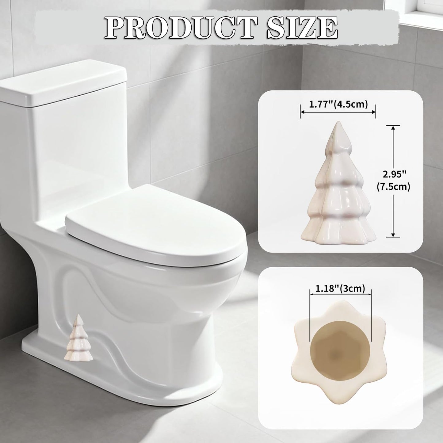 2Packs Christmas Tree Toilet Bolt Covers Decorative Tall Toilet Bolt Caps for Christmas Bathroom Decor, Toilet Caps for Bottom of Toilet, Ceramic Toilet Screw Cover Caps, Easy Installation (White)
