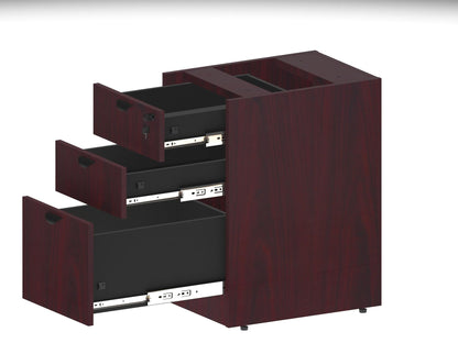Boss Office Products Holland 71" Executive Desk and Credenza with Dual File Storage Pedestal and Hutch, Mahogany