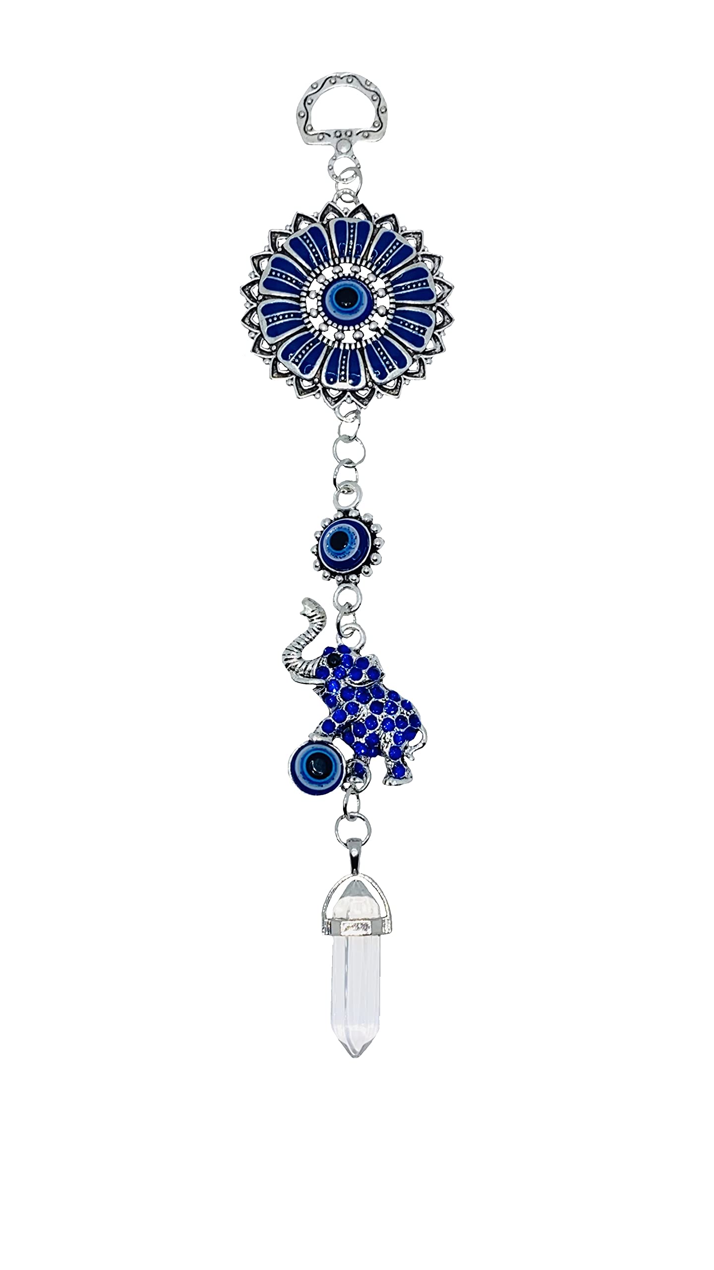 LUCKBOOSTIUM Elephant with Blue Sandstone Crystal and Mandala Hanging Pendant - Sign of Good Luck & Blessing - Home & Office Decorative Accessories - Car Ornaments for Rear View Mirror
