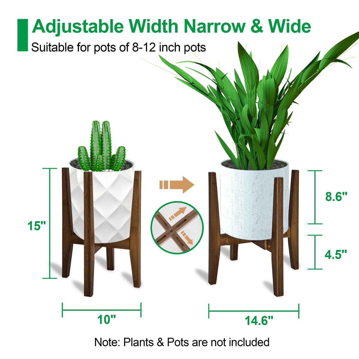 OERGKE Adjustable Plant Stand, Bamboo Mid Century Modern Indoor Plants Stands, Corner Flower Holder for Living Room, Fits 8 to 12 Inches Pots, (Pot & Plant Not Included)(Walnut, 1 Pack)