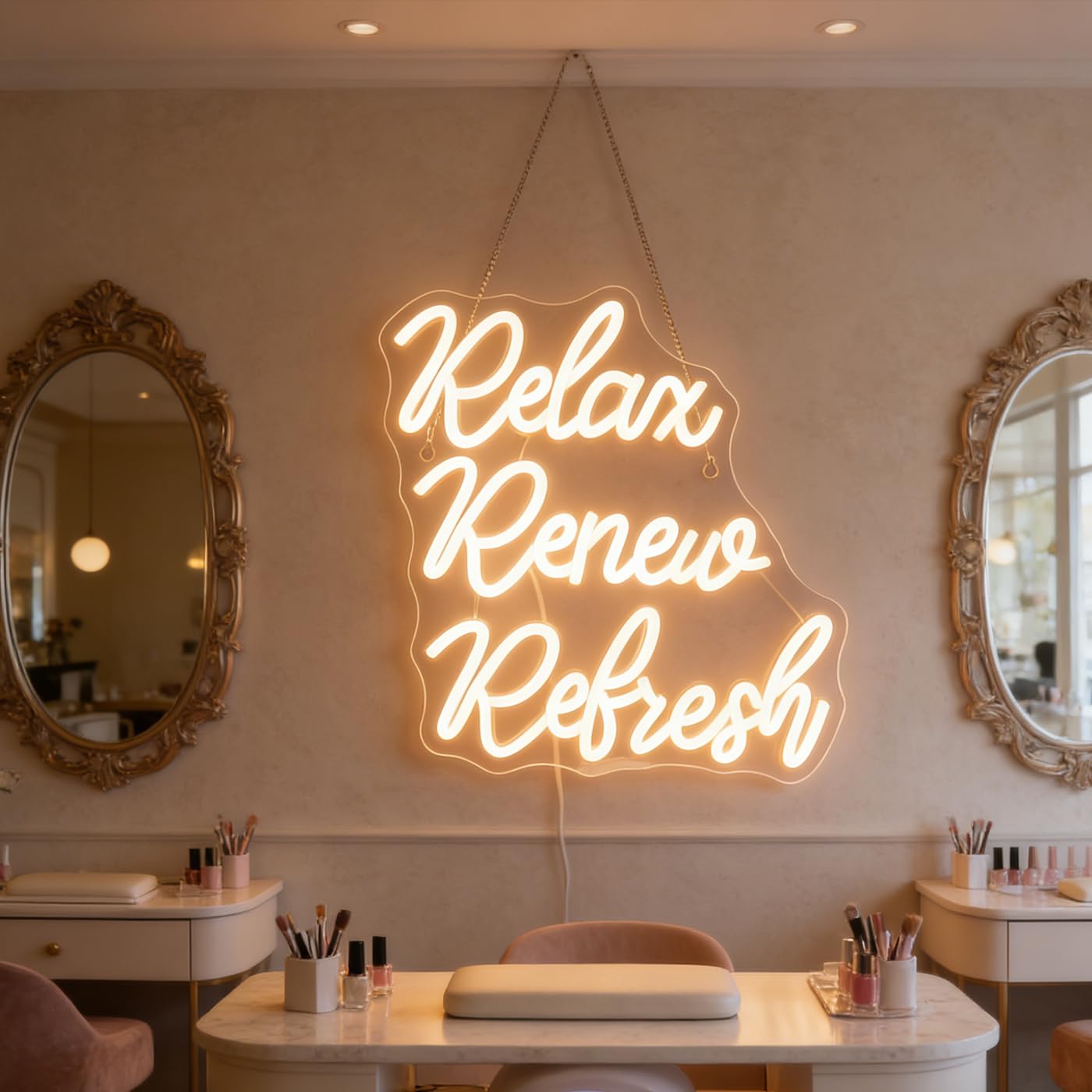 Relax Renew Refresh Neon Sign Led Dimmable Neon Lights for Bar Room Home Art Wall Decor Party Window Living Room Decor Christmas' Birthday Gift (Warm white)