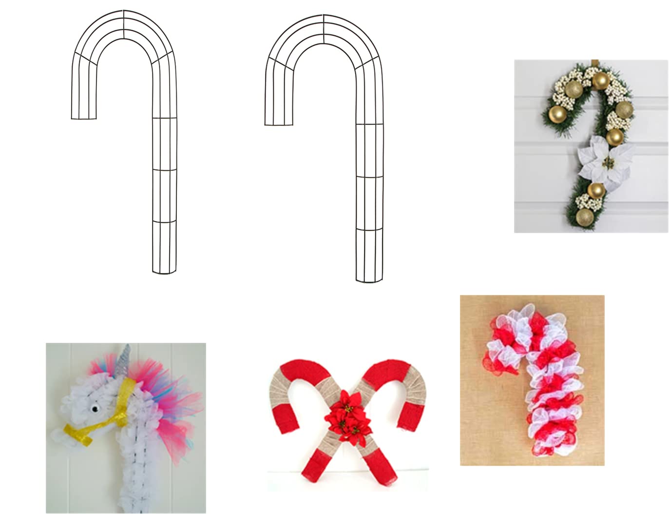 Steelpangal - (2) Large Candy Cane Wreath Wire Forms 20.5" L x 3" W x 1" D Christmas Design Décor Unicorn Horse Living 3D Door Wall Holidays Oblong Events Parties Support ^ Bonus