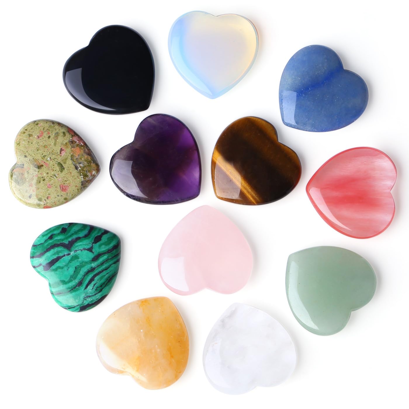 DUQGUHO 1 Inch Hearts Crystals and Healing Stones Reiki Gems Healing Crystals Amethyst Crystal Hearts Set Rose Quartz Heart Shaped Crystals Bulk Polished Gemstones Spiritual Gifts for Women 12 PCS