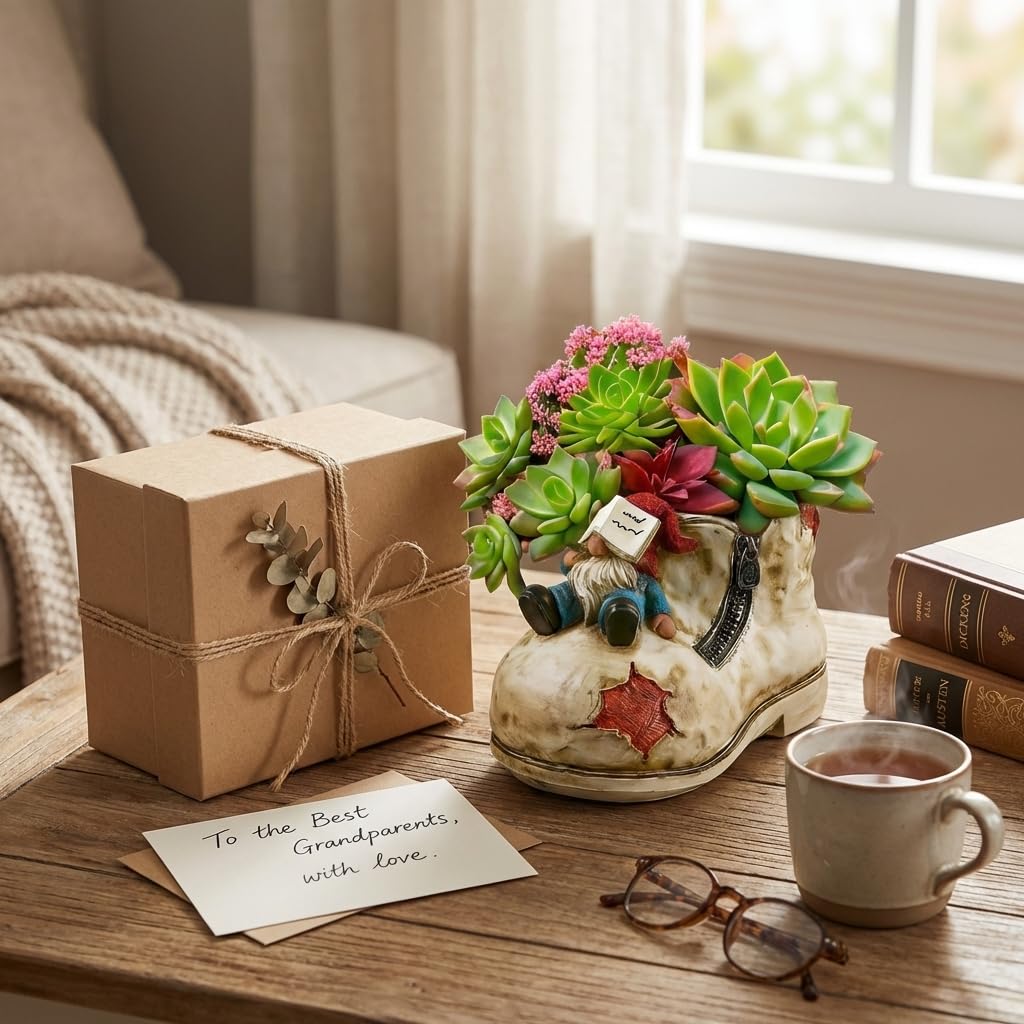WPJFMXZ Cute Planter Pot Suitable for Indoor and Outdoor, Small gnome Resin Succulent Plant Flower pots, Decorative Fun Flower pots with Drainage Holes, Ideal Home and Garden Decoration Gifts