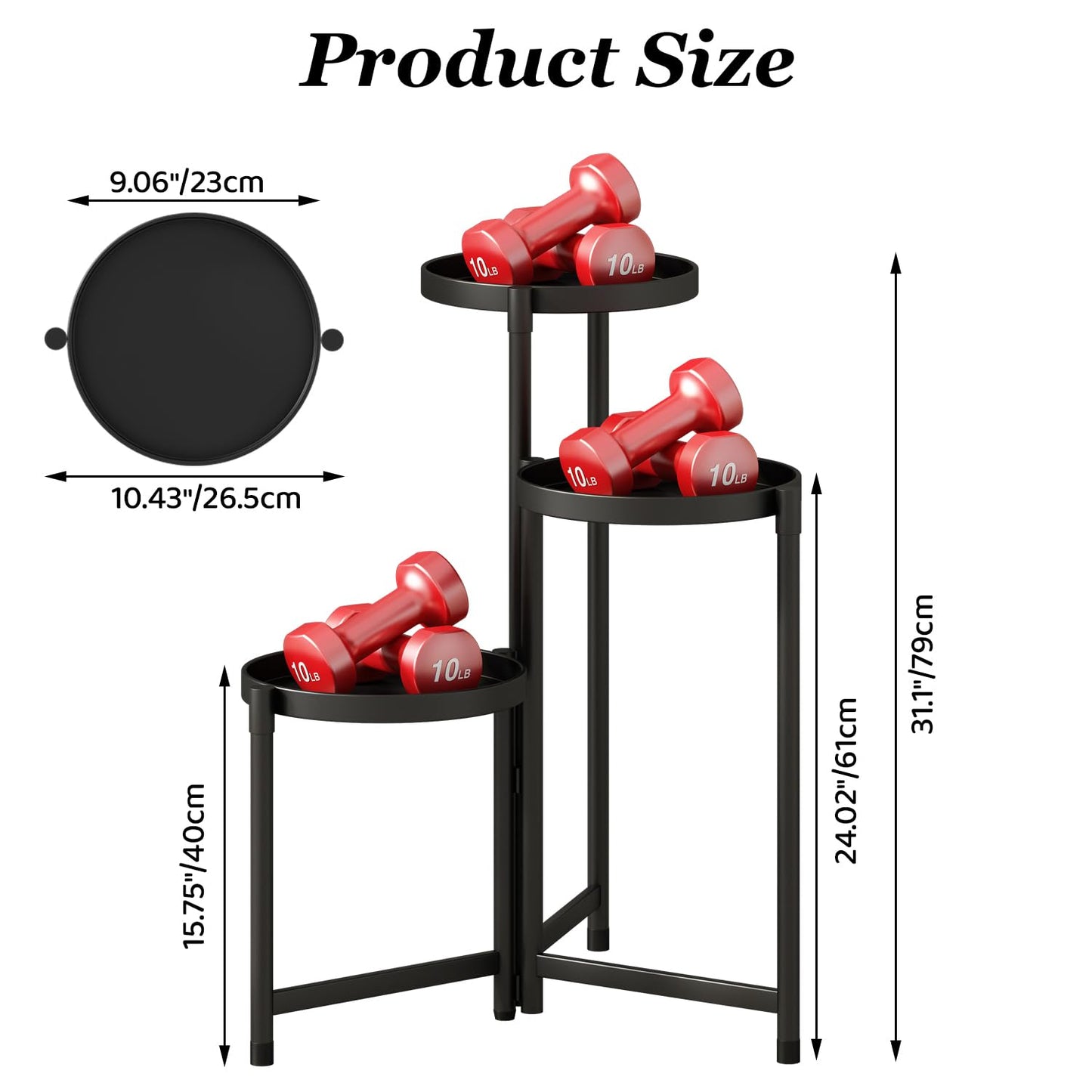 Atpddpey Plant Stand indoor outdoor-3 Tier black Tall Metal Flower Pot Holder 9in Wide Potted Display Rack - Heavy Duty Corner Plant Shelf for Patio Garden Balcony Living Bedroom Room