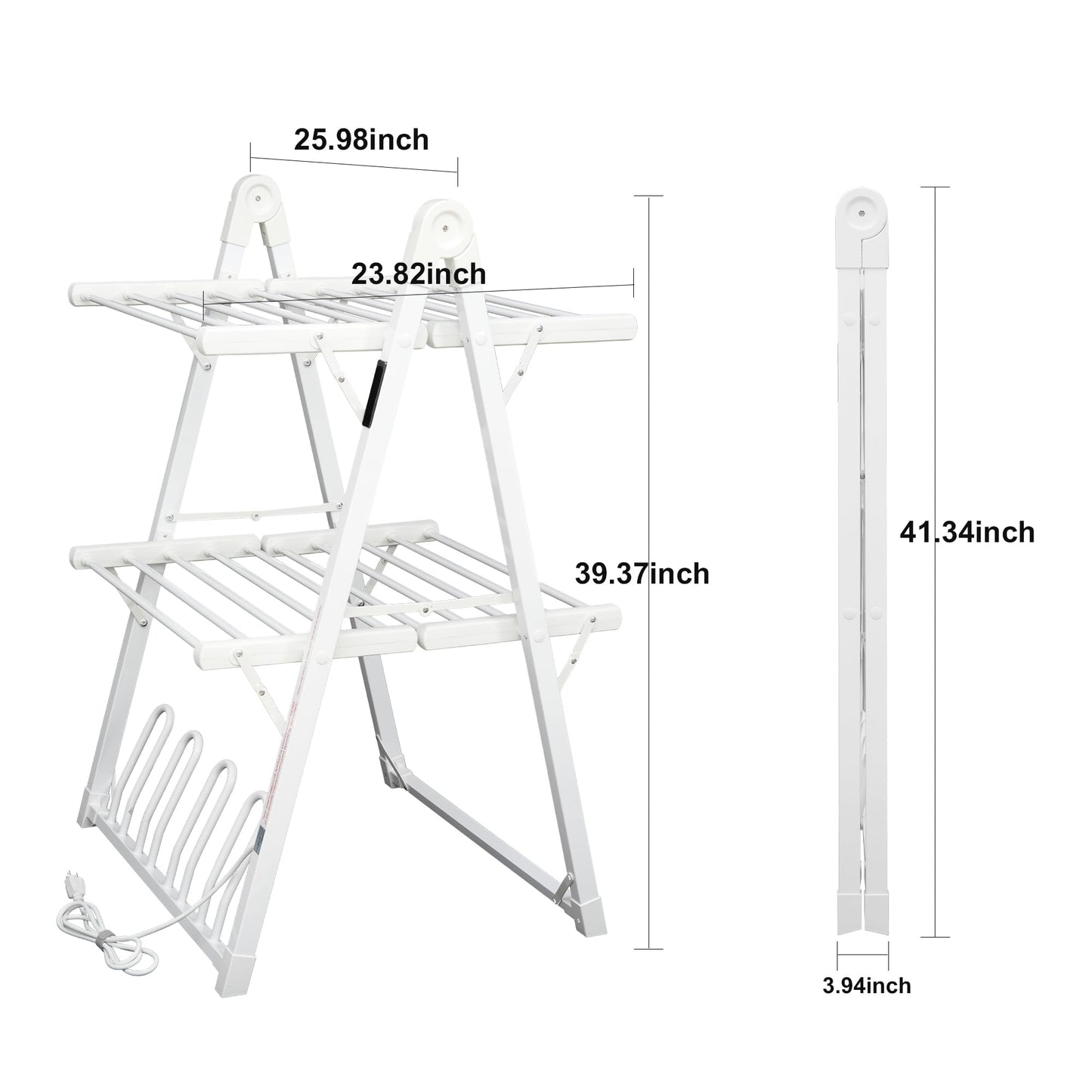 SHARNDY Electric Heated Clothes Drying Rack,Foldable Heated Garment Dryer with Timer Shut-Off Laundry Rack for Clothes Shoes Socks,Aluminum Alloy,White,Plug & Play,(39.37x25.98x23.82in)