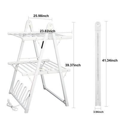 SHARNDY Electric Heated Clothes Drying Rack,Foldable Heated Garment Dryer with Timer Shut-Off Laundry Rack for Clothes Shoes Socks,Aluminum Alloy,White,Plug & Play,(39.37x25.98x23.82in)