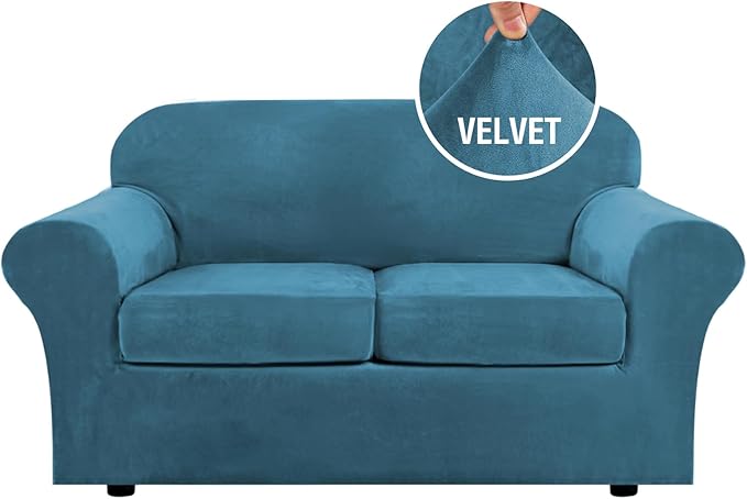 H.VERSAILTEX Real Velvet Plush 3 Piece Stretch Sofa Covers Couch Covers