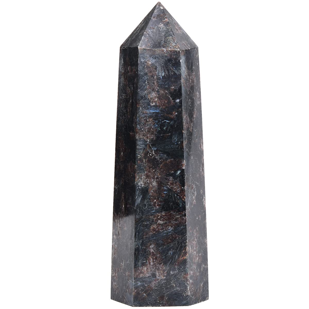 MOGEMT Astrophyllite Obelisk Large Crystal Tower Black Firework Quartz Stone 6 Faceted Single Point Wand Reiki Healing 2.0-2.5 LBS