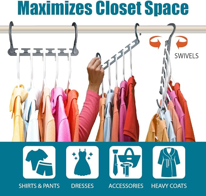 Wonder Hanger Max 10-Pack Space Saving Hangers, Reinforced Hooks Swivels 360°