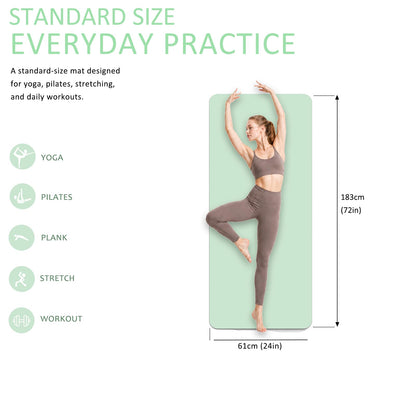 CAVIRA 1/3inch Thick (8mm) TPE Yoga Mat for Beginners, Non-Slip Cushioned Yoga Mat with Carrying Strap for Pilates, Stretching and Home Workout, 72 x 24 Inch, Green Grey