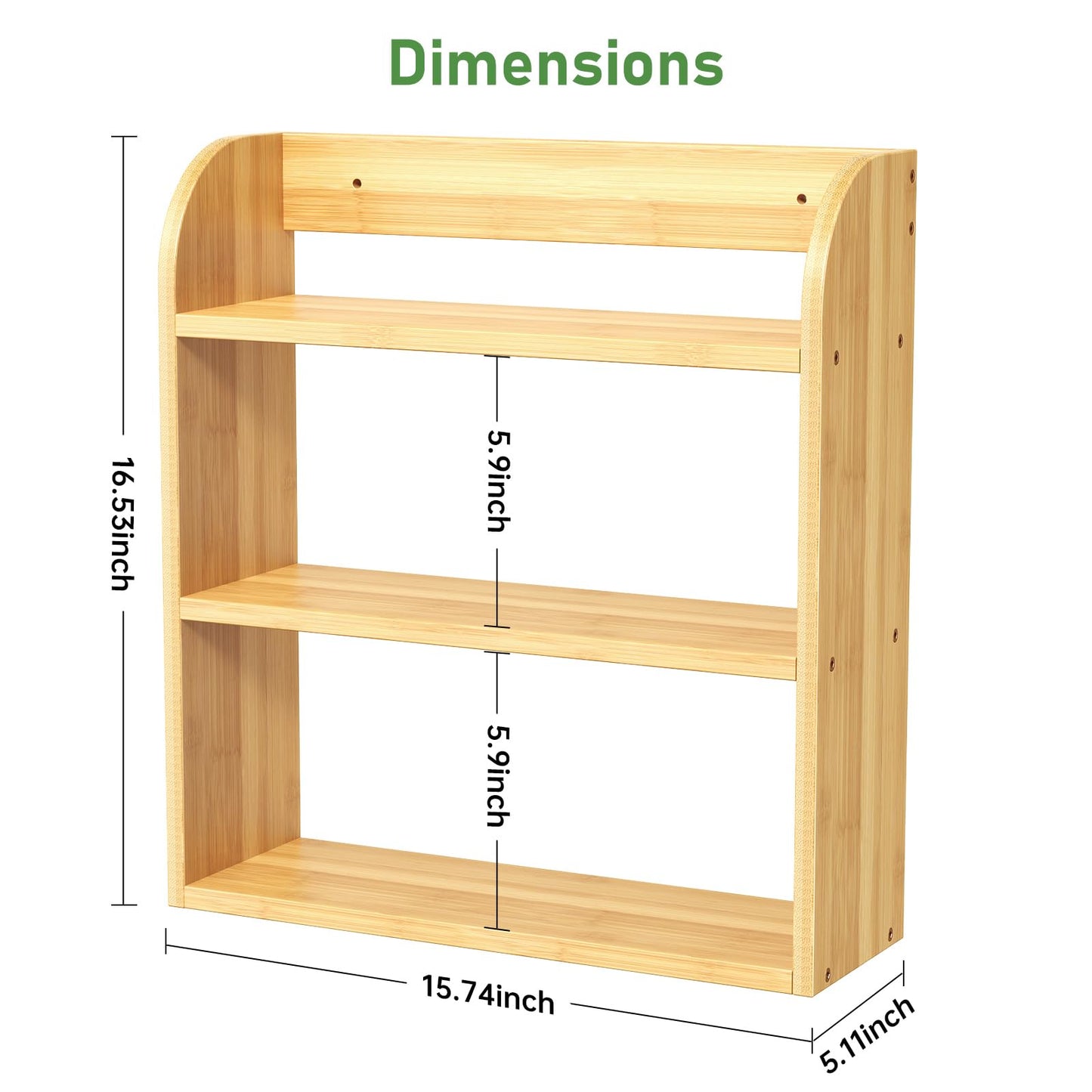 ROMGUAR CRAFT 3 Tier Bamboo Spice Rack, Countertop or Wall Mounting Wood Spice Jars Organizer Shelf for Kitche, Pantry (Natural)