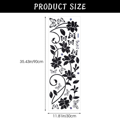 Heclia Black Flower Vine Butterfly Wall Stickers Art Design Wall Sticker Anti-Collision Window Vinyl Sticker Butterfly Glass Door Walls Decor for Bathroom Bedroom Kitchen Home Decorations