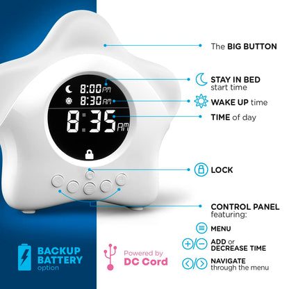 Stay-in-Bed Clock for Kids - Toddler Sleep Trainer, Night Light & Alarm