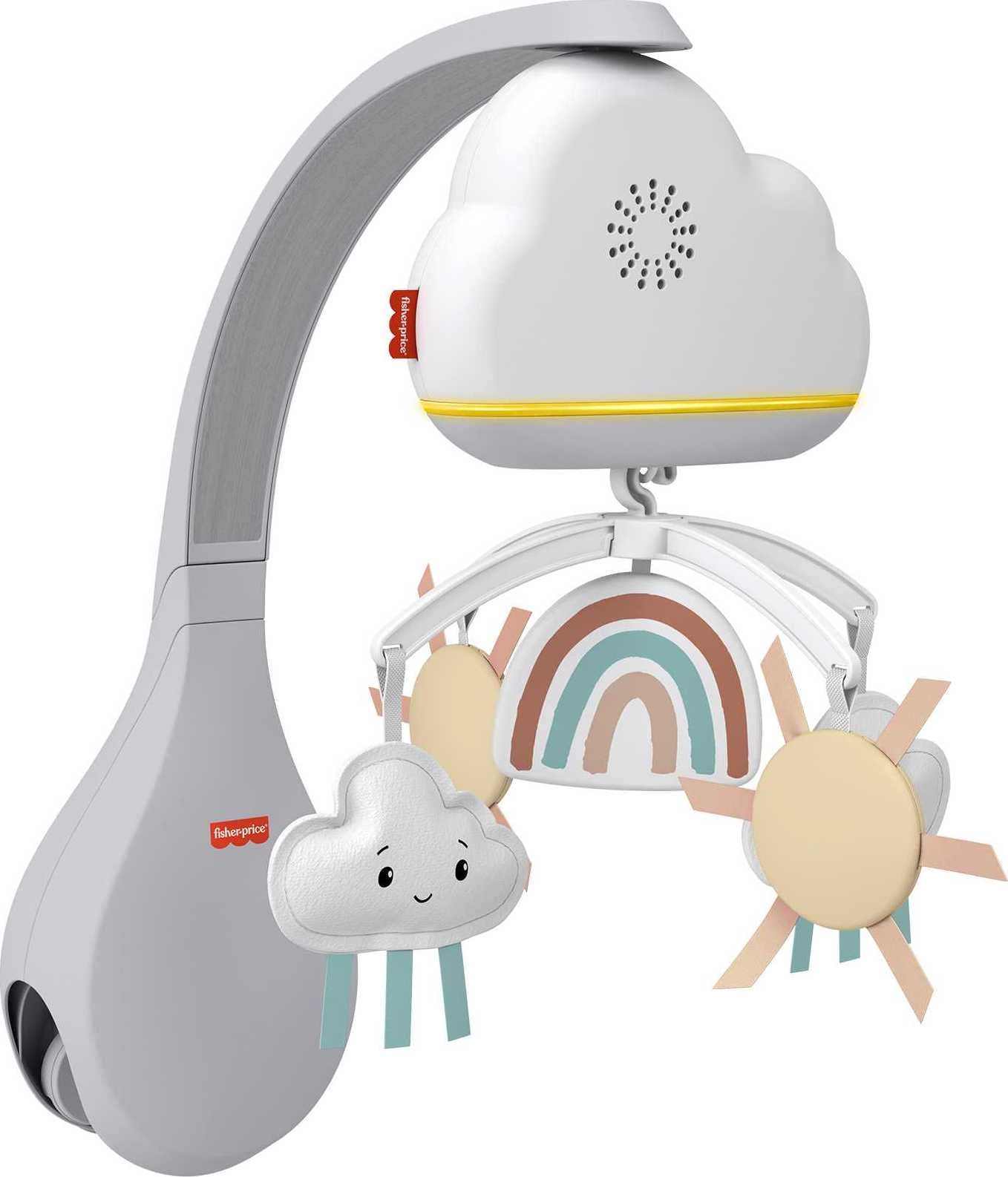 Fisher-Price Baby Toy Rainbow Showers Bassinet Mobile to Bedside Sound Machine with Music & Night Light for Newborn to Toddler Ages 0+ Months, HBP40