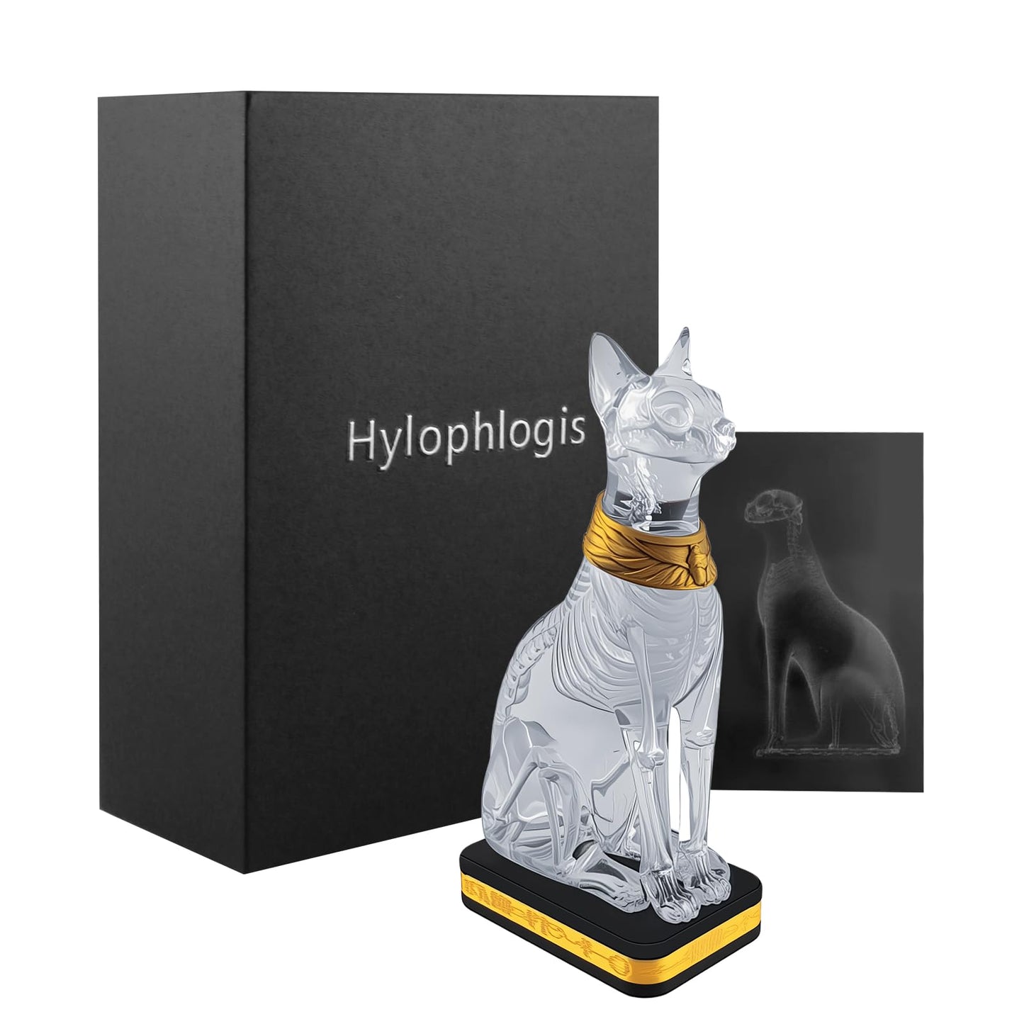 Hylophlogis 4.3 inches Tall Handcrafted Transparent Resin Cat Skeleton Statue - Egyptian Bastet Anatomical Model for Art Students, Medical Study, Unique Home Decor & Gift for Cat Lovers, Collectors