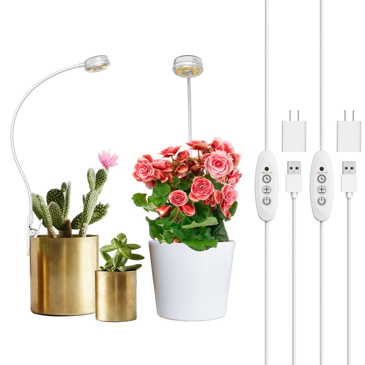 SANSI Grow Lights LED Pot Clip Plant Light, 4000K Full Spectrum 4-Level Dimmable, Auto On Off+Puck Grow Light, 10W (150 Watt Equiv) Full Spectrum 2-Head Lamp for Plants with Ceramic Tech
