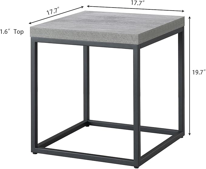 CENSI Modern Grey Square End Table, Extra Thick 1.6" Wood Top & Metal Frame