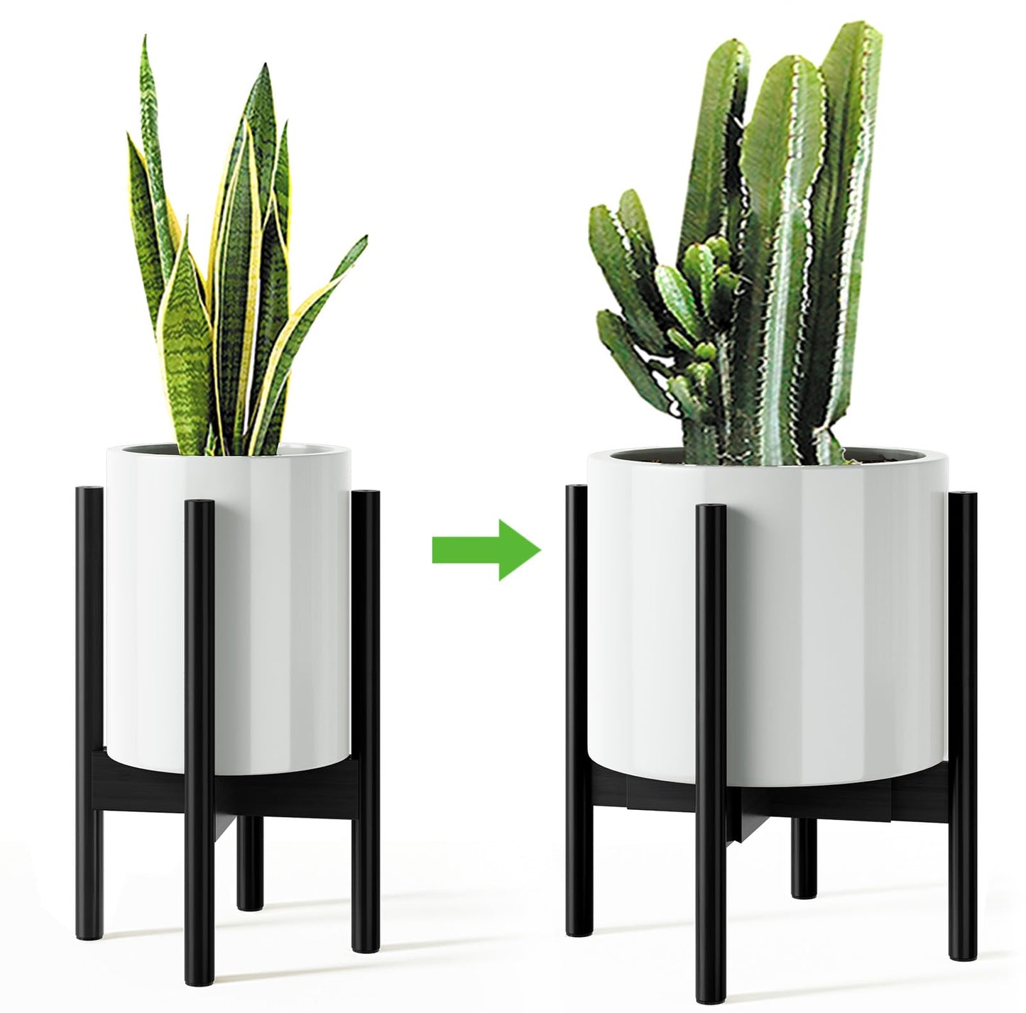 MUDEELA 14 Inch Tall Plant Stand for Indoor, Adjustable Width Bamboo Plant Stand for 8 9 10 11 12 Inches Pot, Single Tier Planter Holder Floor Stand, Mid Century Modern Style, Black, Without Pot