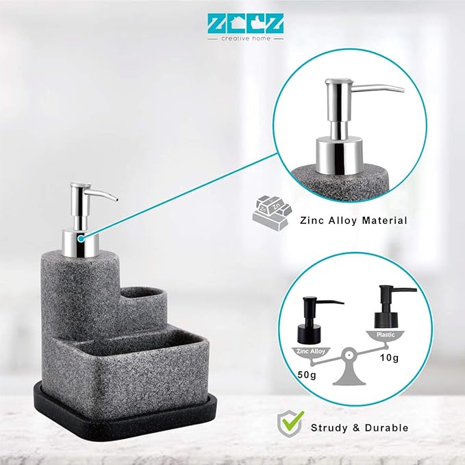 ZCCZ Black Soap Dispenser with Sponge Holder, Kitchen Soap Dispenser Pump
