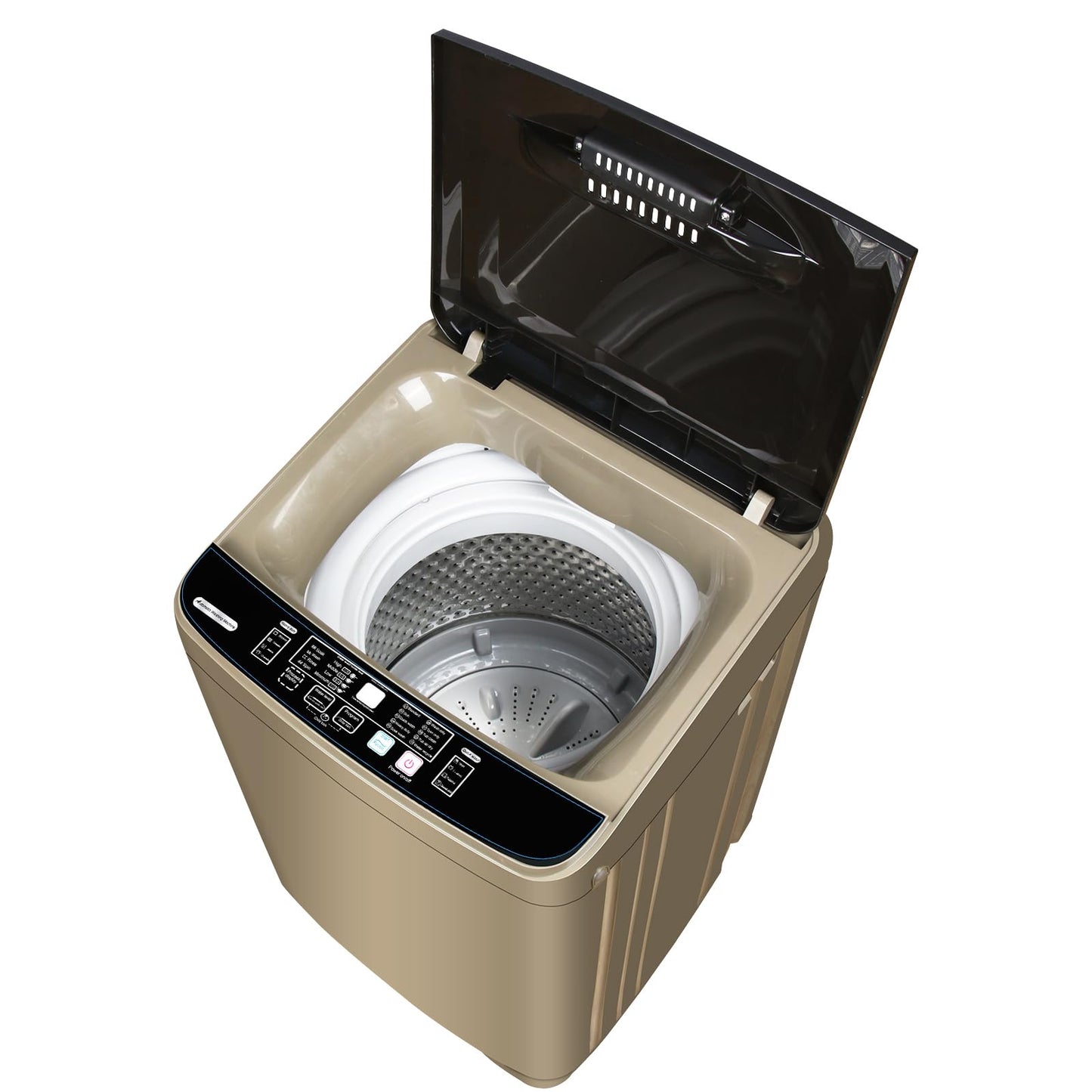 Full Automatic Washing Machine with LED Display, 10 Programs & 8 Water Levels Selections, Portable Compact Laundry Washer with Drain Pump - Gold