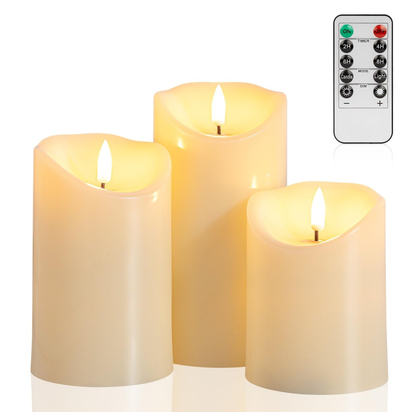 ANGELLOONG Flickering Flameless Candles with Remote, Battery Operated Fake Candles with Timer, Realistic LED Electric Pillar Candles for Home Wedding Birthday Christmas Decor, Set of 3