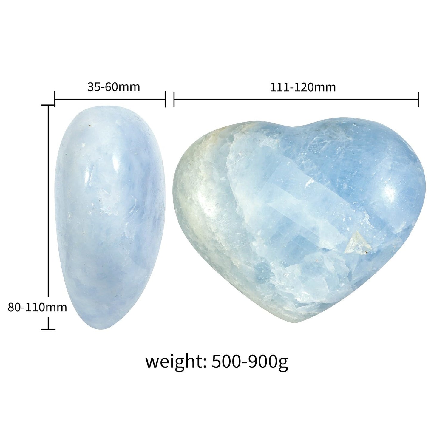 dssmboom Natural Blue Celestite Crystal Heart Ornament for Desktop Display and Collection, Polished Love Heart Celestite Stone Meditation Home Decoration, 4.37"-4.72"