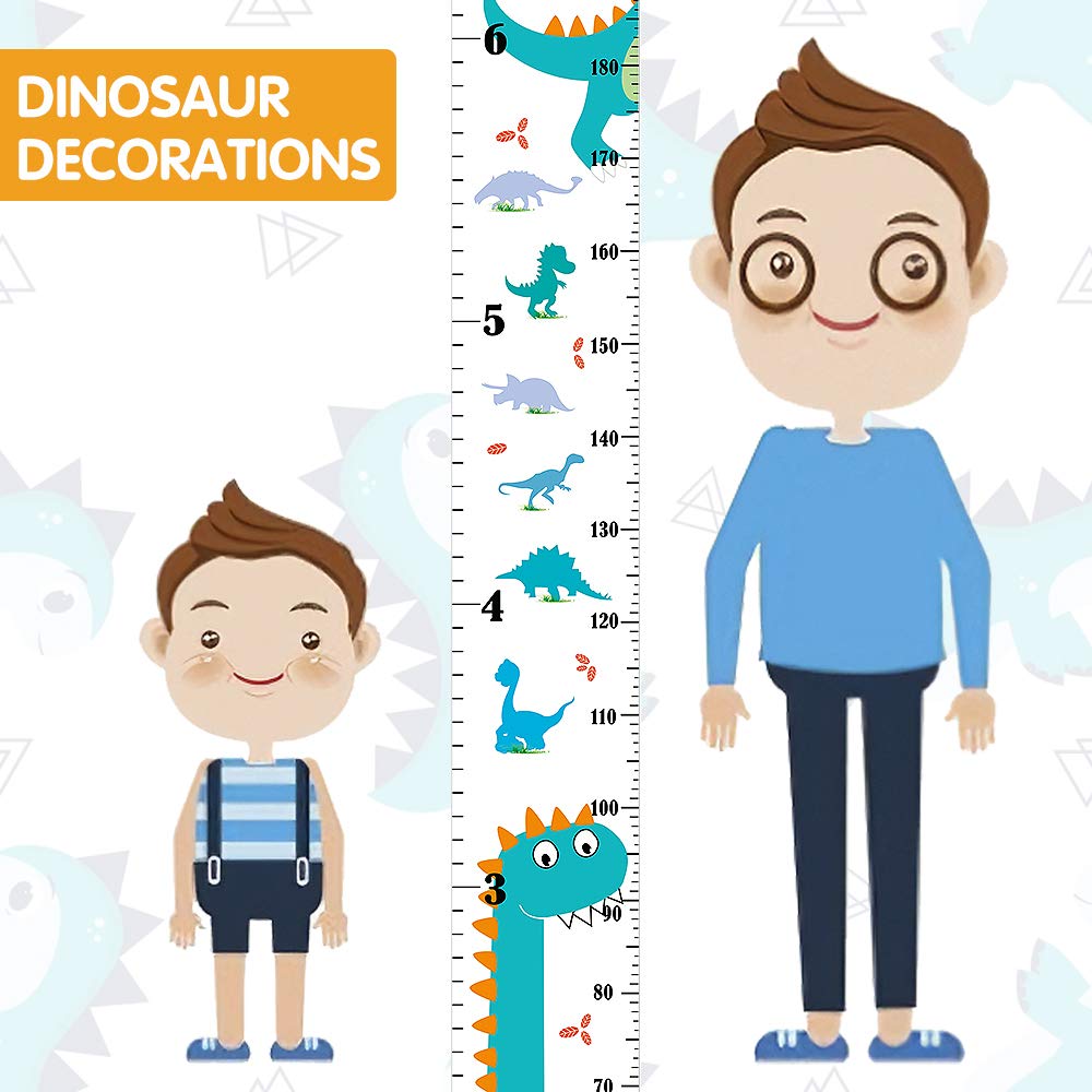 Growth Chart for Kids, Height Chart for Kids/Boys/Girls/Baby, Canvas & Wooden, Removable Growth Height Chart, Christmas Wall Room Decor -Dinosaur