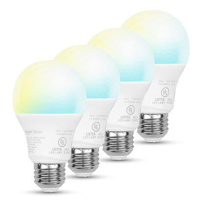 Amazon Basics Smart A19 LED Light Bulb, Color Changing, 9W (60W Equivalent), 800LM, Works with Alexa Only, 2.4 GHz Wi-Fi, No Hub Required, 1 Pack