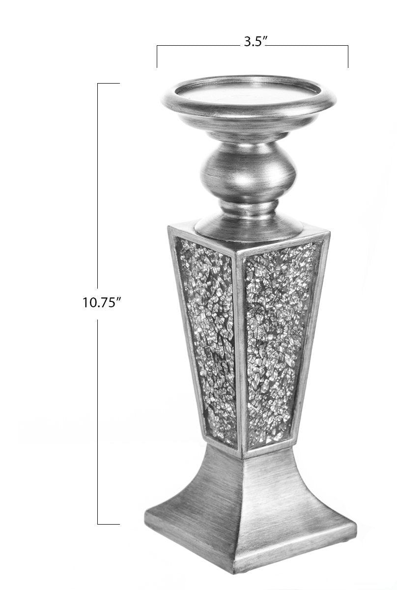 Creative Scents Schonwerk Silver Pillar Candle Holder Set of 2 - Crackled Mosaic Design - Centerpiece Table Decoration - Coffee Table Decor - Decoration Centerpiece for Living/Dining Room - Best Gift